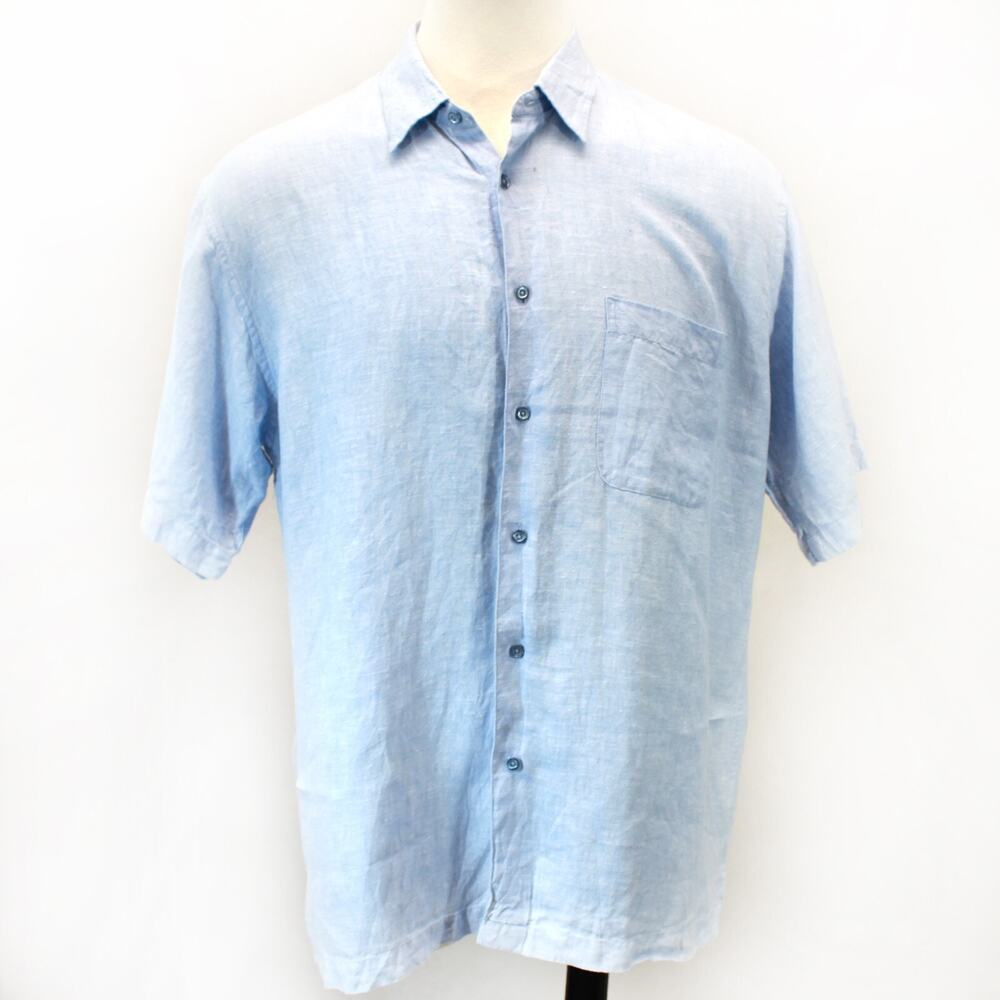Donald J. Trump Signature Collection Blue 100% Linen Short Sleeve Shirt Large